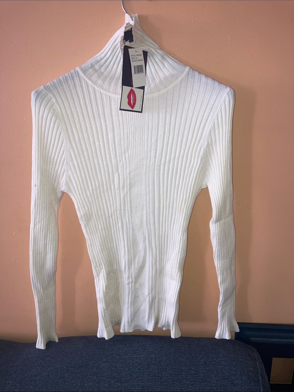 Pout Ribbed Mock Neck Long Sleeve Top - White